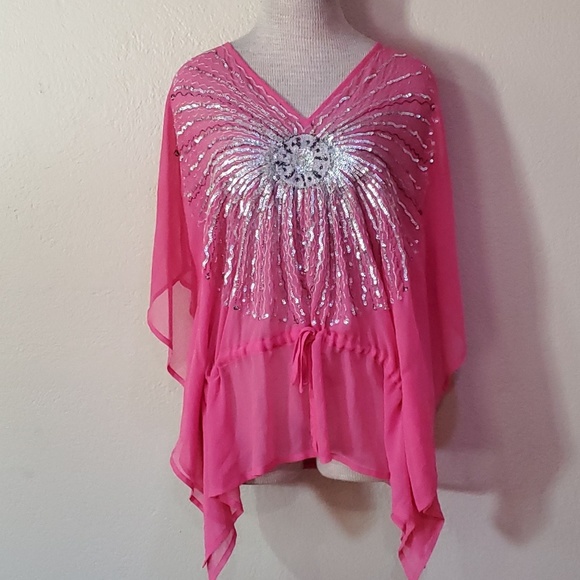 Moda International Tops - Moda international silver pink blouse S